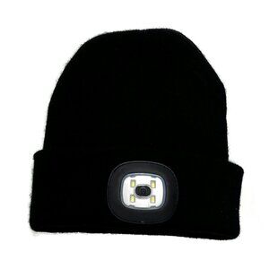 LED Beanie Black Cuffed Winter Hat‎ One Size Flashlight Knitted Hiking Outdoor